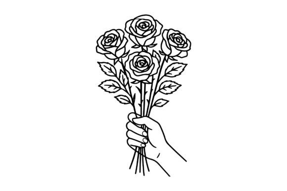 Rose Bouquet in Hand Silhouette Vector Review